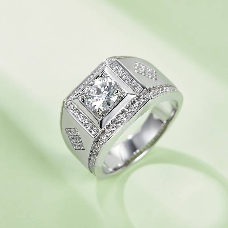 秋生款S925银镀白金MoissaniteMen's Ring1ctD级
